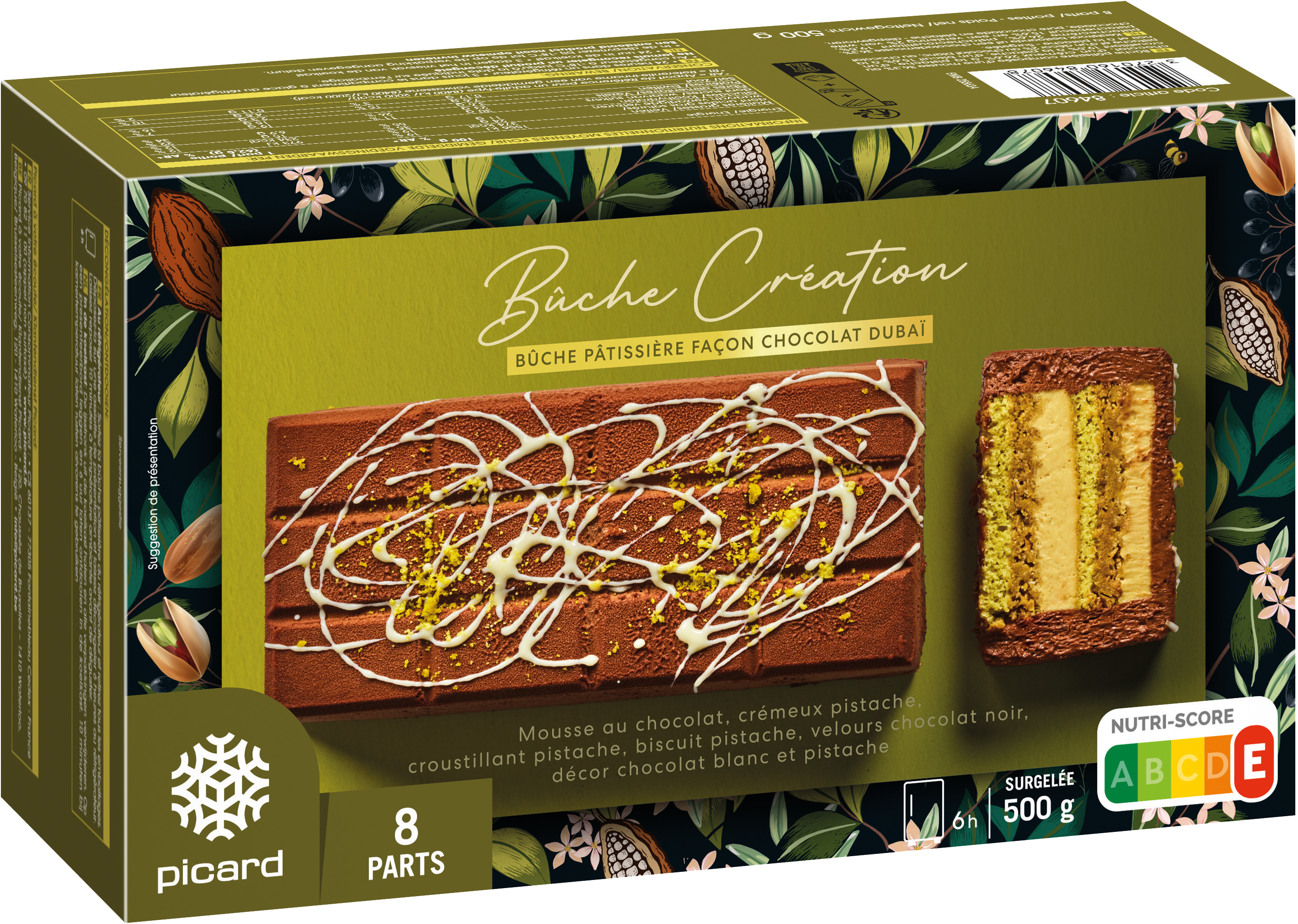 Bûche pâtissière façon chocolat Dubaï, 8 parts